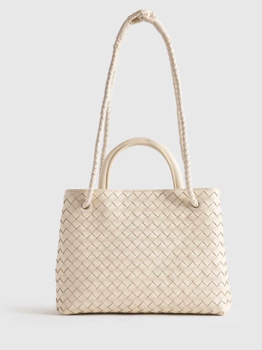 Quince Italian Leather Handwoven Large Satchel Bone